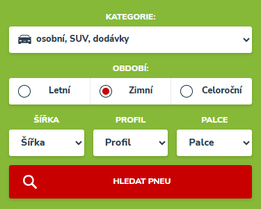 Filtrování rozměrů pneumatik na VšeNaAuto.cz